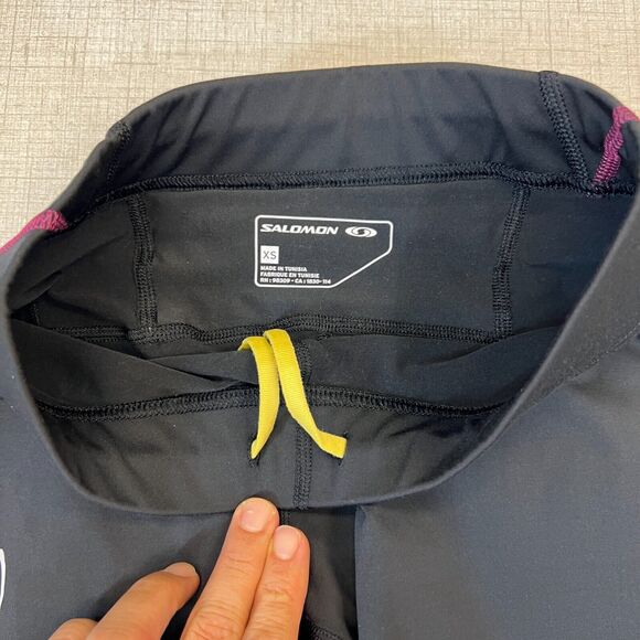 Salomon Running Tights Womens XS Extra Small Drawstring Capri Sweat Wick Stretch - Picture 5 of 11